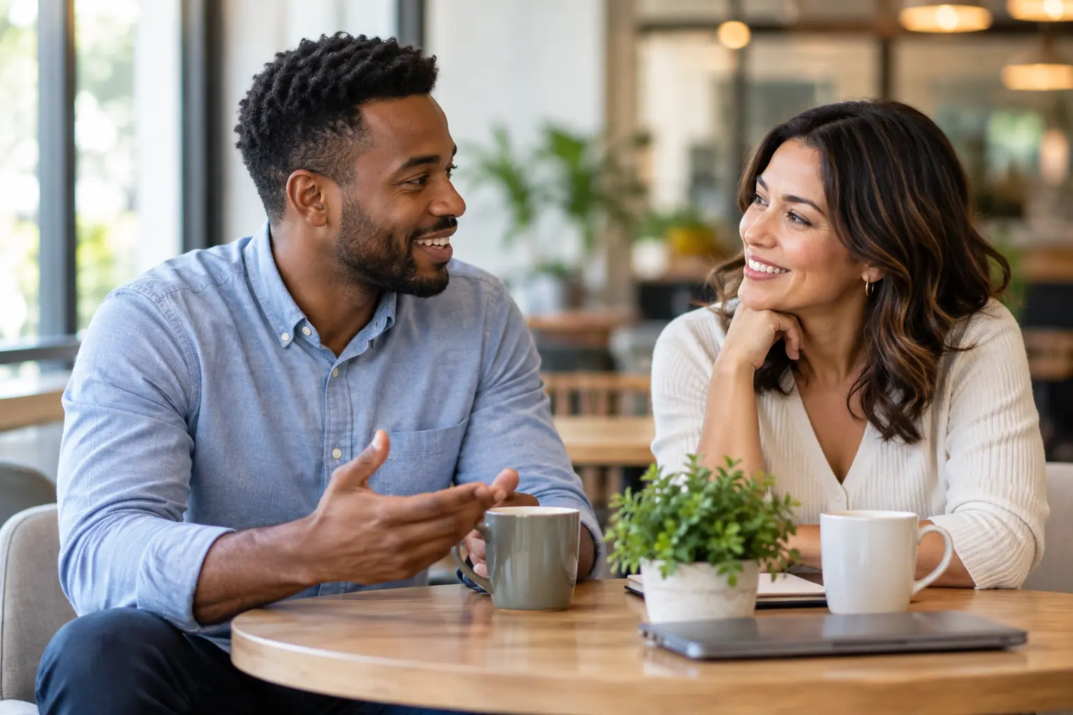Person feeling self-conscious about bad breath during a close conversation